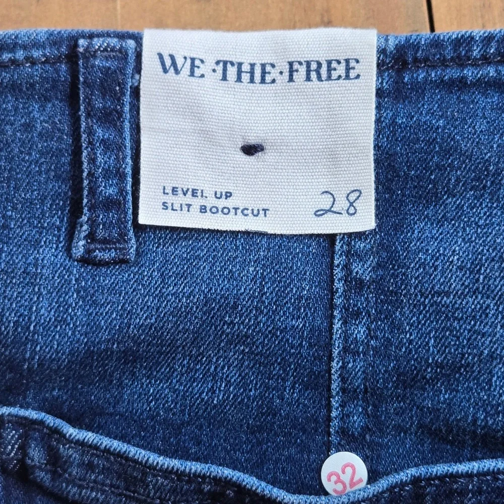 Free People We The Free Level Up Slit Bootcut Jeans Blue Flare Raw Hem 28x31